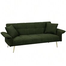 70-Inch Teddy Fleece Sofabed, Convertible Futon Sofabed With Adjustable Arms And Backrest, Modern Love Sofa For Living Room And Bedroom - màu xanh lá - Xem 7