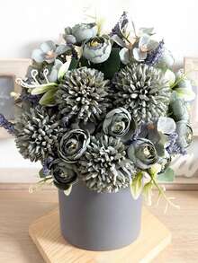 1束7头仿真牡丹花，适用于婚礼、酒店家具装饰，仿真花卉，家居装饰秋季装饰 - 薄荷藍 - 查看 5