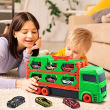 VATOS Coches de Juguete para Camiones de Transporte para Niños de 3, 4, 5, 6 Años, Coche de Juguete con Camión de Carreras Portátil con 6 Coches de Carreras, Juego de Juguetes para Vehículos Transportadores para Niños - Verde - Ver 5