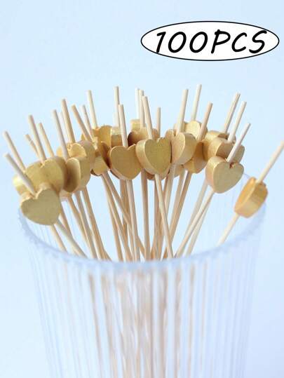 100PCS Palillos para aperitivos de fantasía en forma de corazón, palillos de fruta de bambú desechables, palillos de dientes de madera decorativos de 4.7 pulgadas de largo, brochetas de bambú con forma de corazón para aperitivos, frutas, cupcakes, charcutería, guarnición de bebidas, suministros de decoraciones de fiestas de Navidad, día de San Valentín, bodas y cumpleaños