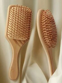 1 Pc /2pcs Large Air Cushion Bamboo Comb,Bamboo Paddle Hair Brush With Handle, Natural Bamboo Comb Paddle Detangling Hairbrush, Suit For Women Men And Kids ,Portable Detangling Haircomb For Massaging Scalp,Thin/Curly/Dry Hair (Yellow),Back To School,Travel Holiday Essentials,Hair Accessories For Women