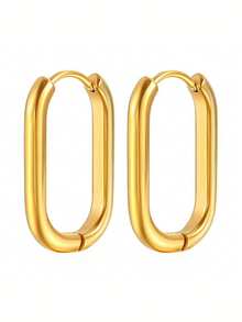 1套/2入商務風格不銹鋼橢圓形極簡耳環,適合女士日常佩戴、上下班或作為禮物 - style1-JM553/554 - 查看 9