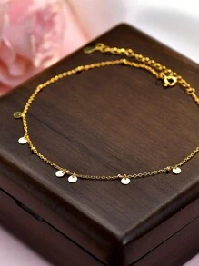 FOREVER QUEEN S925純銀珠子腳鍊，18K鍍金腳鏈，極簡夏日沙灘腳鏈，適用於女性，作為假期腳鍊禮物