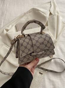 Bolso cuadrado pequeño casual de estilo práctico con cordón y cierre llamativo - Caqui - Ver 6