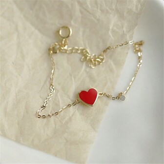 1 件 925 纯银镀红心珐琅树脂手链，适合女性日常佩戴