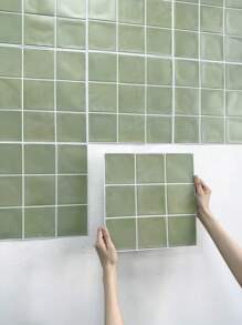 COMMOMY 1/10入組3d自粘牆磁磚,剝離即貼綠色瓷磚,廚房防濺磁磚貼紙,浴室牆膜貼紙,30cm X 30cm|11.8 X 11.8吋