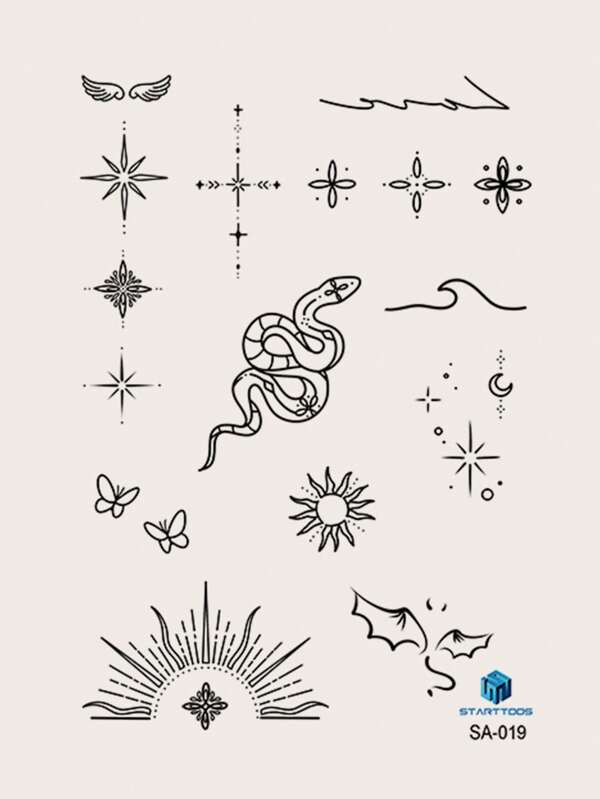 STARTTOOS 1sheet Black Minimalist Abstract Design Temporary Tattoo Sticker For Finger, Wrist And Other Small Body Parts