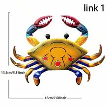 1入組5種顏色可選金屬螃蟹牆飾,戶外海洋主題裝飾用壁雕,牆藝裝飾掛件藝術品 - 彩色 - 查看 4