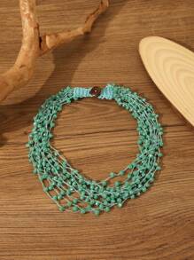 1pc Bohemian Classic Style Multilayered & Minimalist Handmade Crystal Beaded Hook & Eye Closure Women's Necklace