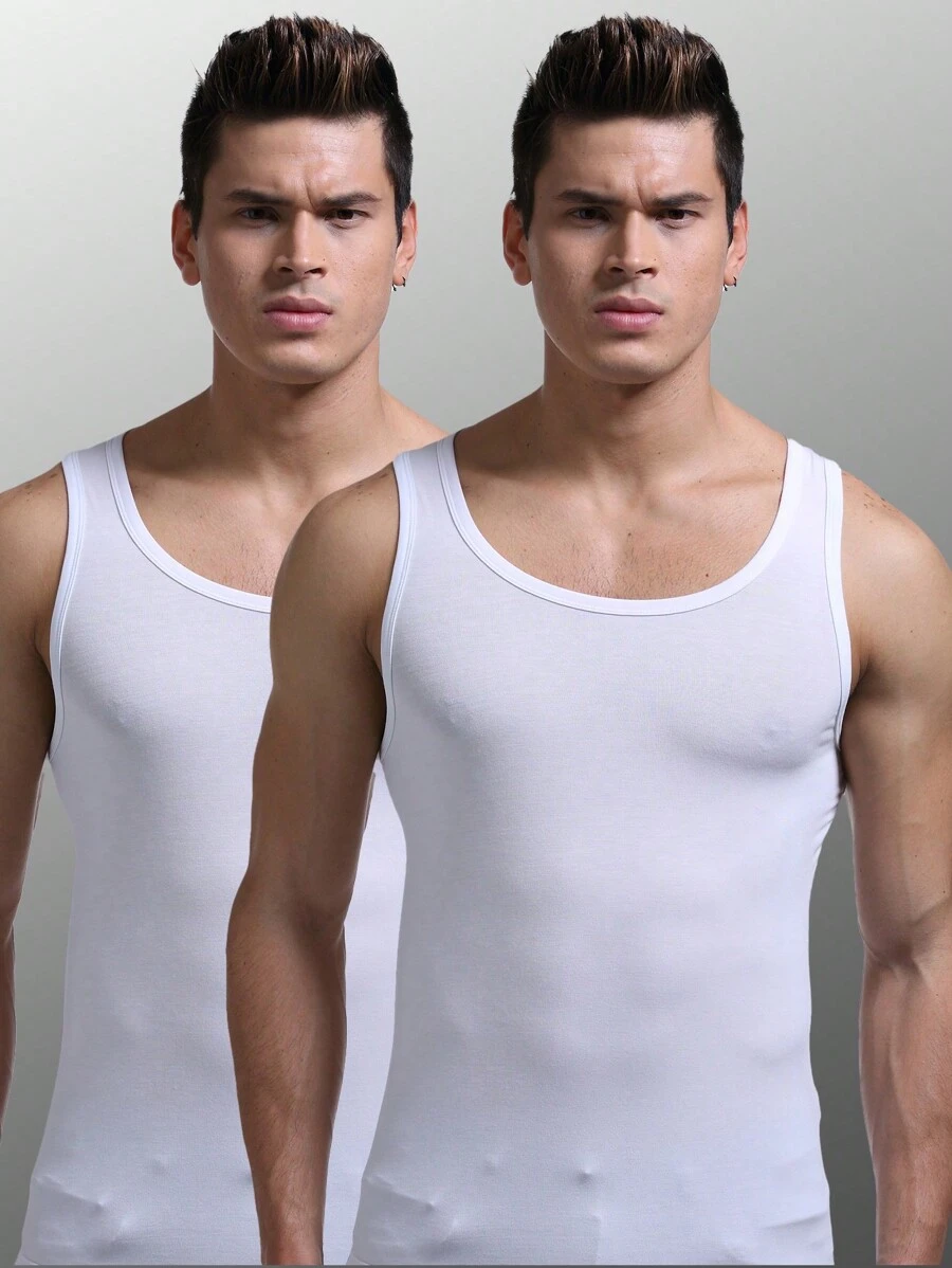Men's Summer Slim Fit Athletic Tank Tops Innerwear White Sweatshirt Set For Sports, 2pcs White - Multicolor - View 1