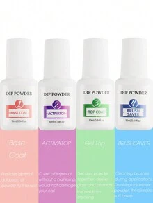 Dip Powder Liquid Set: 4pcs 10ml Nail Dip System Essentials Liquid Large Capacity Dip Powder Base Activator Top Coat Saver Dip Powder Nail Kit No Need Curing For Nail Dip User - Trong sáng - Xem 2