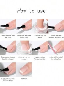 Dip Powder Liquid Set: 4pcs 10ml Nail Dip System Essentials Liquid Large Capacity Dip Powder Base Activator Top Coat Saver Dip Powder Nail Kit No Need Curing For Nail Dip User - Trong sáng - Xem 7