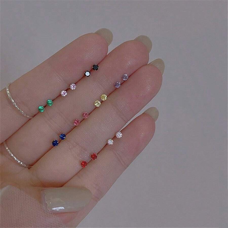 1pair 925 Sterling Silver Small Colored Diamond Single Dumbbell Stud Earrings Suitable For Women's Daily Wear