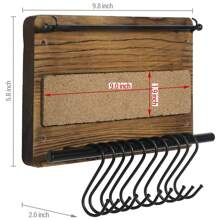 MyGift Wall Jewelry Organizer Hanger, Small 10 Hooks Wood And Black Metal Holder For Hanging Necklace, Earring, Bracelet - Brown - View 8