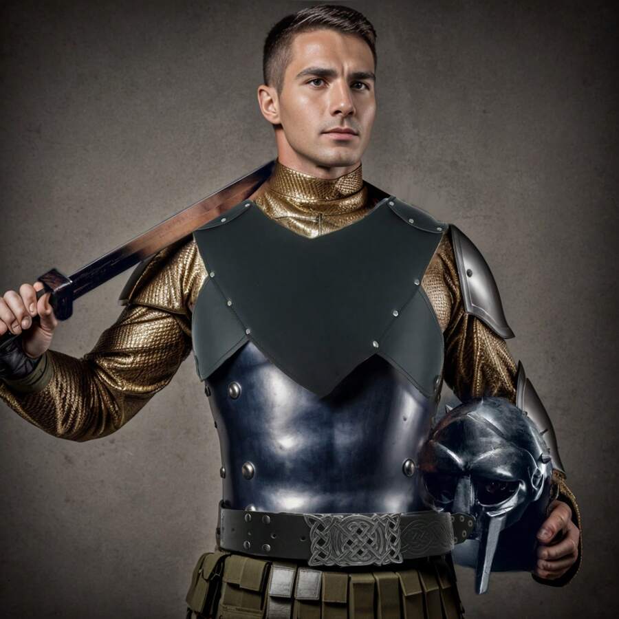 Medieval Viking Knight Style Gothic Black Pu Leather Chest Armor, Suitable For Daily Life/Cosplay/Theater/Stage Performance/Renaissance Role Play Props - Black - View 1