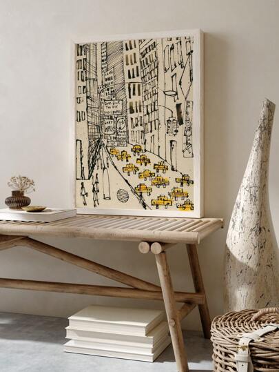 1份帆布海報,無框,現代藝術,繁忙的紐約小黃車藝術海報,牆壁裝飾,帆布印刷,用於臥室、客廳、走廊的理想禮物,牆藝、牆面裝飾、秋季裝飾、房間裝飾