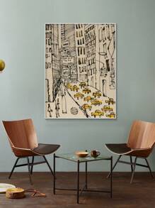 1份帆布海報,無框,現代藝術,繁忙的紐約小黃車藝術海報,牆壁裝飾,帆布印刷,用於臥室、客廳、走廊的理想禮物,牆藝、牆面裝飾、秋季裝飾、房間裝飾