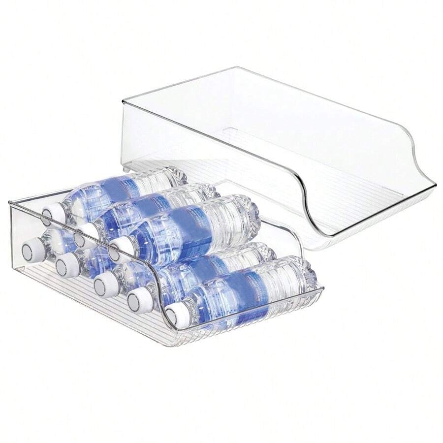 Wide Plastic Kitchen Water Bottle Storage Organizer Tray Rack - Holder And Dispenser For Refrigerators, Freezers, Cabinets, Pantry, Garage - Clear - View 1