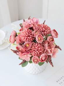 1 bó hoa mẫu đơn nhân tạo 7 bông, dùng trang trí nội thất khách sạn, đám cưới, hoa giả trang trí nhà cửa mùa thu. - Màu Hồng Tươi - Xem 2