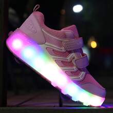 儿童酷炫轮滑鞋带灯，男童/女童伸缩轮滑鞋，USB 充电 - 粉色 - 查看 4