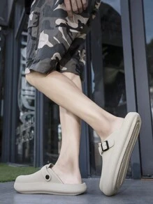 Men's And Women's Breathable Anti-Slip Wear-Resistant Slip-On Sandals For Spring And Summer, With Flat And Thick Soles And Round Toe, For Casual, Street, Retro, Fashion, Indoors, Outdoors, Daily, Commuting, Outdoor Activities, For Students And Office Workers, Suitable For All Seasons, Made Of EVA Material, Large Size, Work Shoes, Couples Half-Slip, Ken Shoes (This Style Runs One Size Large)