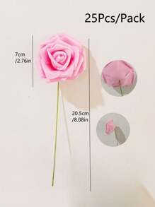 25朵亮粉色仿真玫瑰花，触感逼真，泡沫材质，适用于DIY婚礼花束、派对中心装饰、花卉布置、家居装饰、新娘捧花拱门装饰、万圣节、感恩节、圣诞节花园装饰、DIY花环、圣诞树装饰，可作为女性女孩礼物（不含包装盒）。 - 粉色 - 查看 4