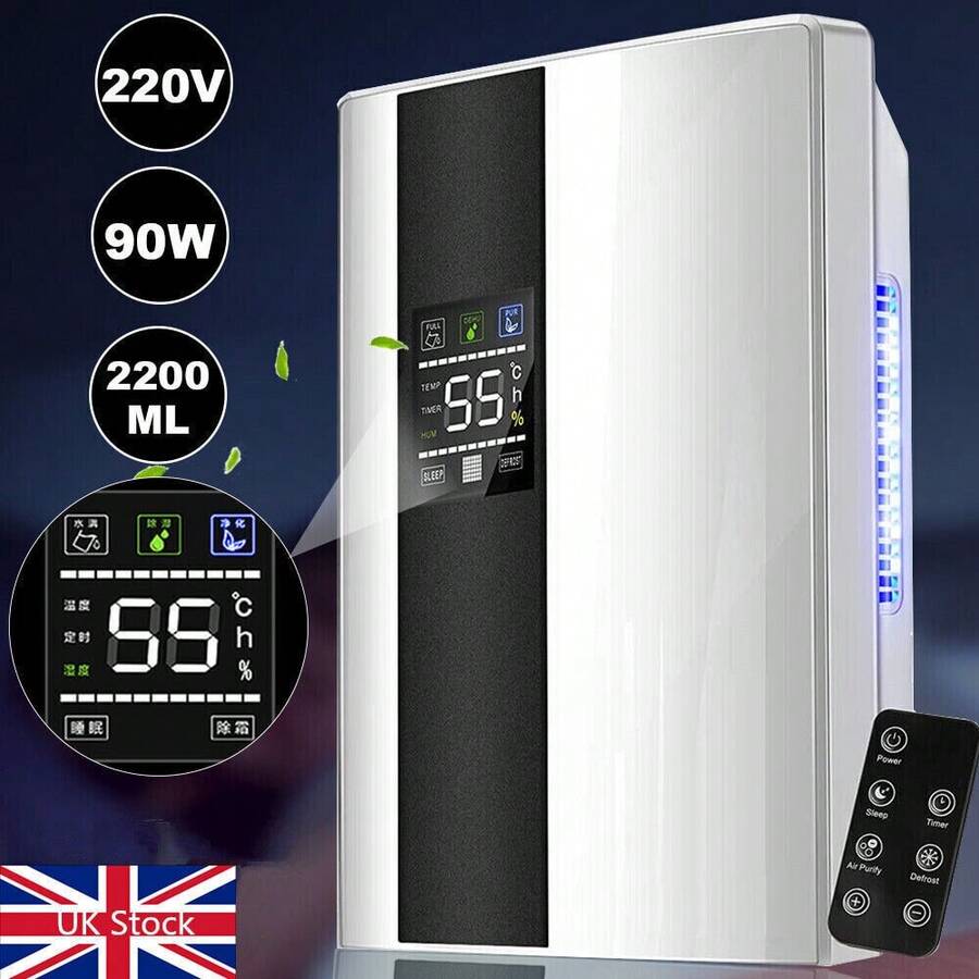 2.2L Dehumidifier Portable Quiet Home Air Dryer For Mould Moisture Damp + Remote - White - View 1