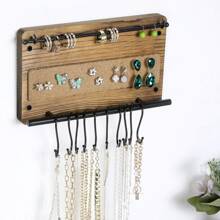 MyGift Wall Jewelry Organizer Hanger, Small 10 Hooks Wood And Black Metal Holder For Hanging Necklace, Earring, Bracelet - Brown - View 3