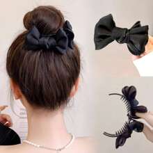 1入組女性蝴蝶結裝飾優雅髮夾適用於日常生活 - 黑色 - 查看 12