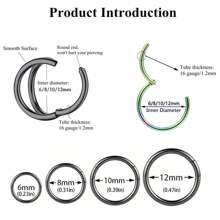 ADYJELY Bộ 2 khuyên xỏ khuyên mũi 16G bằng thép không gỉ dạng vòng đôi liền mạch có bản lề 6mm 8mm 10mm 12mm ﻿18K mạ vàng vách ngăn mũi dạng vòng sụn khuyên vành tai hình tròn vành tai hình conch Daith Helix khuyên tai dái tai khuyên môi/bụng/núm vú Bộ trang sức xỏ khuyên cơ thể cho nam và nữ - 2 chiếc phong cáchA+B - Xem 2