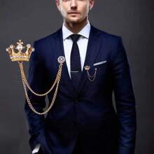 1pc Men's Fashionable Crown & Rhinestone Decorated British Style Chain Design Brooch