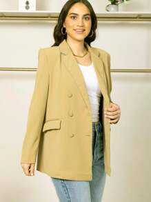 Blazer de cuello esmoquin con botón ropa de trabajo - Verde Oliva - Ver 2