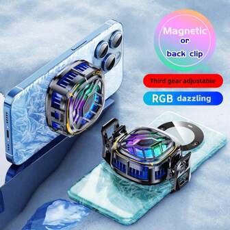 1pc Black Magnetic Rgb Light Effect Phone Cooler With Temperature Display Fan Semiconductor Heatsink Mobile Phone Cooling Clip Gaming Heat Dissipation Artifact