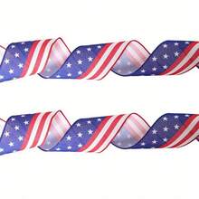 1pc, Patriotic Wired Edge Ribbon, 4th Of July Independence Day Ribbon, Burlap Ribbon, Stars Stripes Ribbon, American Flag Ribbon, Memorial Day Party Decorating, Wreath Decor, Holiday Supplies, Independence Party Supplies, Stars And Stripes Sign - Army Green - View 1