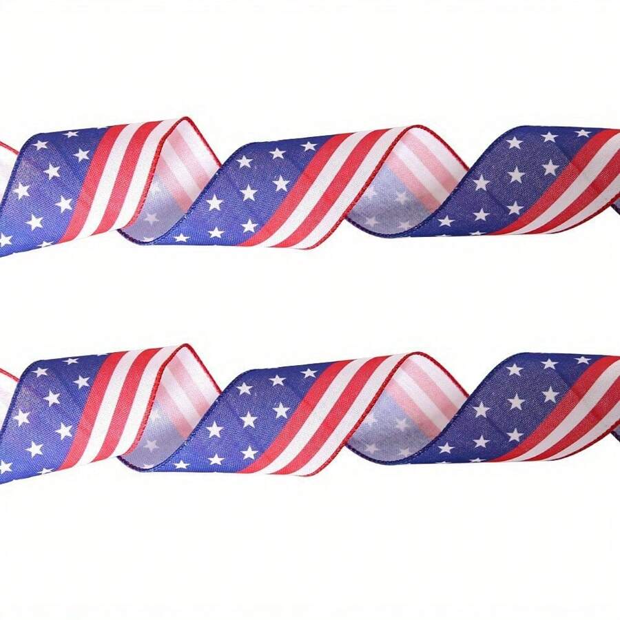 1pc, Patriotic Wired Edge Ribbon, 4th Of July Independence Day Ribbon, Burlap Ribbon, Stars Stripes Ribbon, American Flag Ribbon, Memorial Day Party Decorating, Wreath Decor, Holiday Supplies, Independence Party Supplies, Stars And Stripes Sign - Army Green - View 1