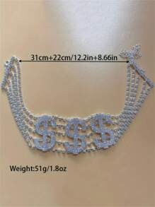 Modny naszyjnik ze znakiem dolara, spersonalizowany naszyjnik choker z wielowarstwowymi kryształkami