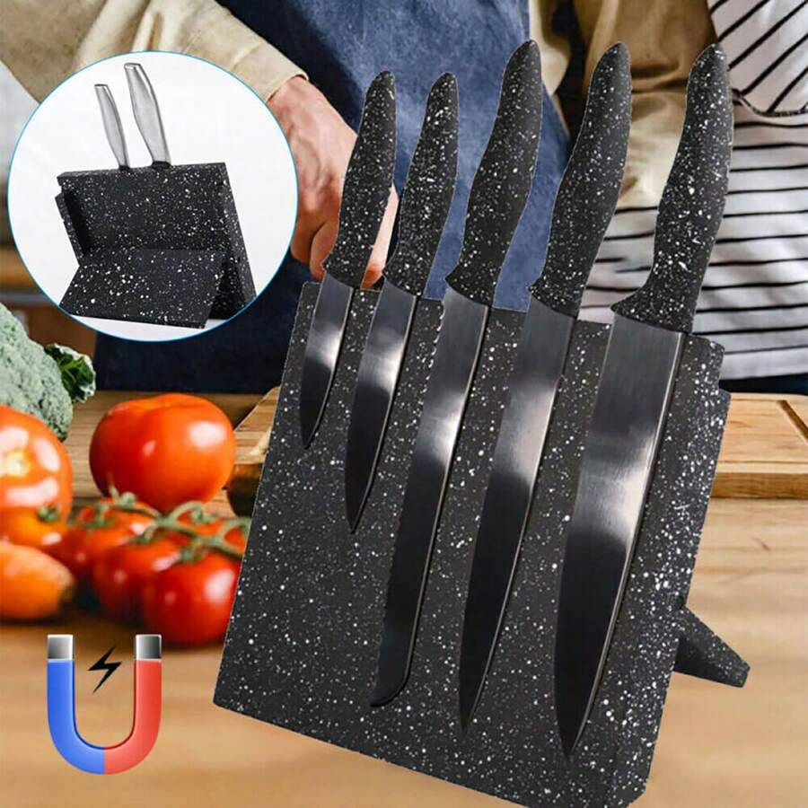 Magnetic Knife Holder Knife Block Rack Kitchen Organisation Cutlery Set Storage - Black - View 1
