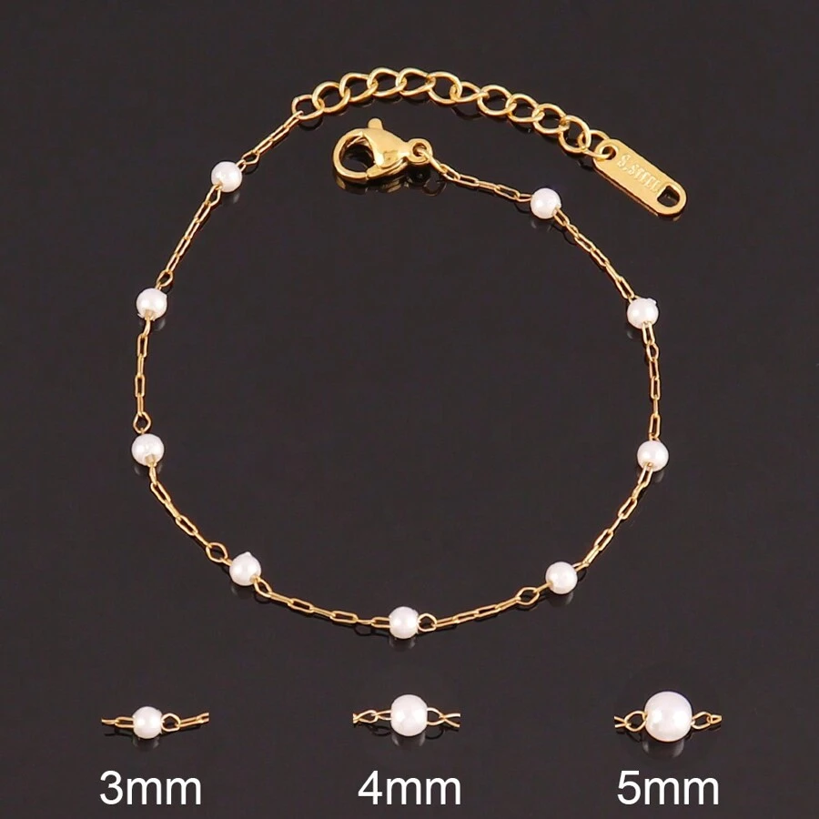 Stainless Steel White Faux Pearl Bracelet For Women Fashion Simple Faux Pearl Beads Chain Bracelets Jewelry - Pearl - View 1