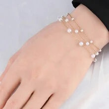 Stainless Steel White Faux Pearl Bracelet For Women Fashion Simple Faux Pearl Beads Chain Bracelets Jewelry - Pearl - View 7
