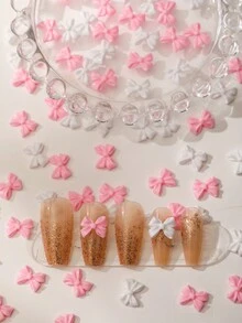 1包y2k可愛粉白色樹脂蝴蝶結3d指尖裝飾diy霧面2色混合大蝴蝶結平底可愛女性休閒藝術指甲藝術配件 - 彩色 - 查看 2