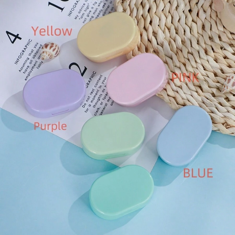 1 pieza Estuche simple y portátil para lentes de contacto de color de golosina con caja de doble cabezal, pinzas y palillo para inserción, para uso durante el viaje - Morado - Ver 1