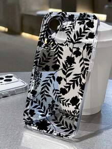 1入透明防摔手機殼，設有黑色花朵、樹枝和葉子圖案，適用於iPhone - 無色 - 查看 4