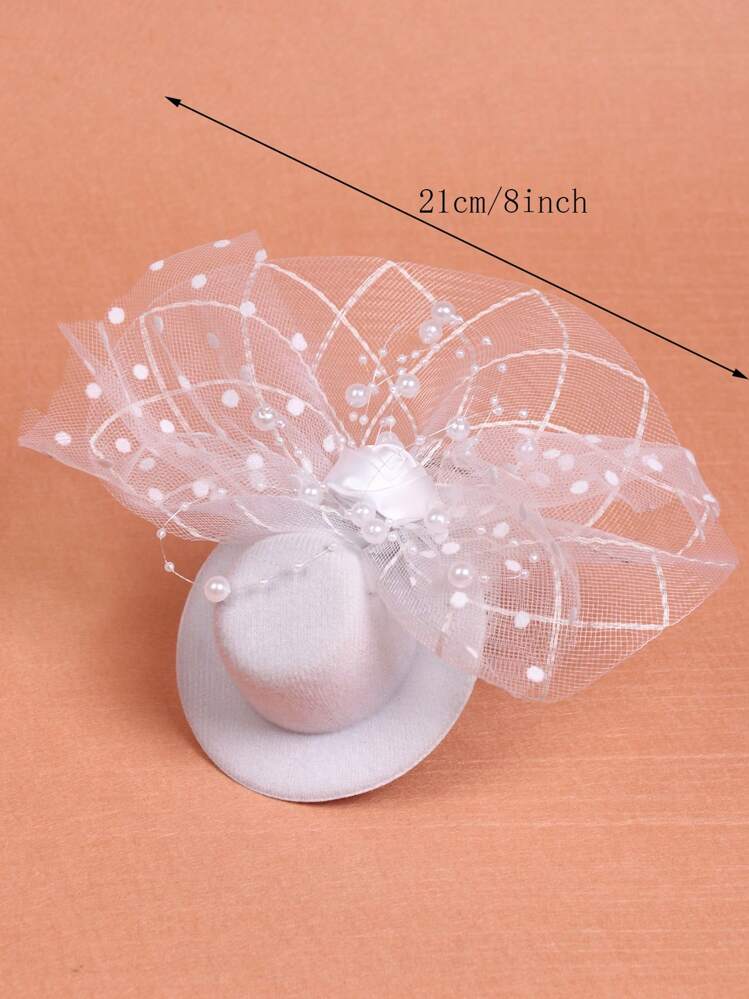 1pc Girls Small Size White Islamic Cap With Faux Pearl, Mesh And Flower Design, Suitable For Or - White - View 4