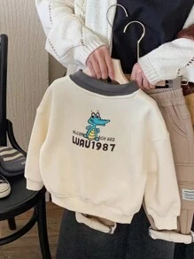 年轻男孩撞色领字母印花运动衫 - 杏色 - 查看 2