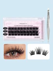 MAGEFY 30 簇鱼尾分段混合风格睫毛和 1 个睫毛镊子，带更长的卷发 C 不同长度的个人 DIY 睫毛，适合日常使用的天然柔软手工睫毛，适合旅行的漫画睫毛 - 黑色 - 查看 1