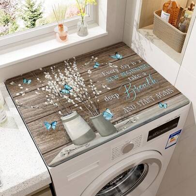 1 tấm gỗ in tranh máy giặt sấy, tấm lót bàn bếp chống thấm nước, thảm tủ lạnh khô nhanh, tấm phủ chống bụi lò vi sóng, tấm phủ máy giặt & máy sấy hiện đại 19,7 * 23,6 inch, thích hợp cho phòng giặt và nhà bếp cho trường học, văn phòng, gia đình, du lịch