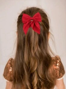 1pc Red Hair Bow For Girls,Solid Color Elegant Hair Clip  With Tail,Girls Holiday Wedding Party Headpiece,Kids Hair Accessories