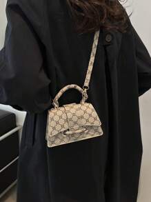 Bolso cuadrado pequeño casual de estilo práctico con cordón y cierre llamativo - Caqui - Ver 3