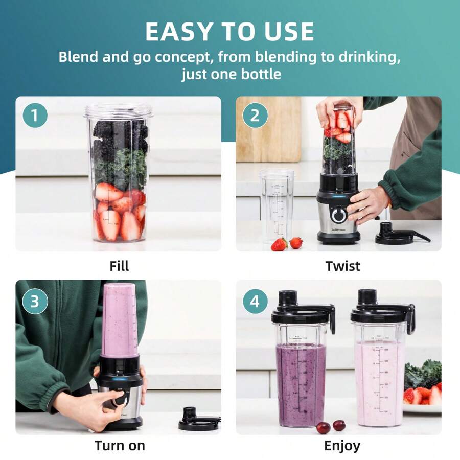 La Reveuse Blender For Shakes And Smoothies With 2 X 24 Oz Blending