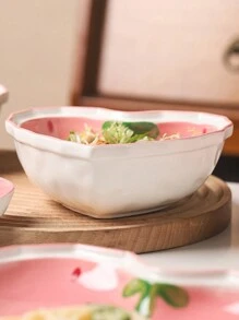 1set Ceramic Strawberry Shaped Bowl, Spoon And Plate Set, Heart Shaped Dish, Salad Bowl, Dessert Dish, Tableware For Home Use,Kitchen,Christmas Gift,School Supplies - Pink - View 7